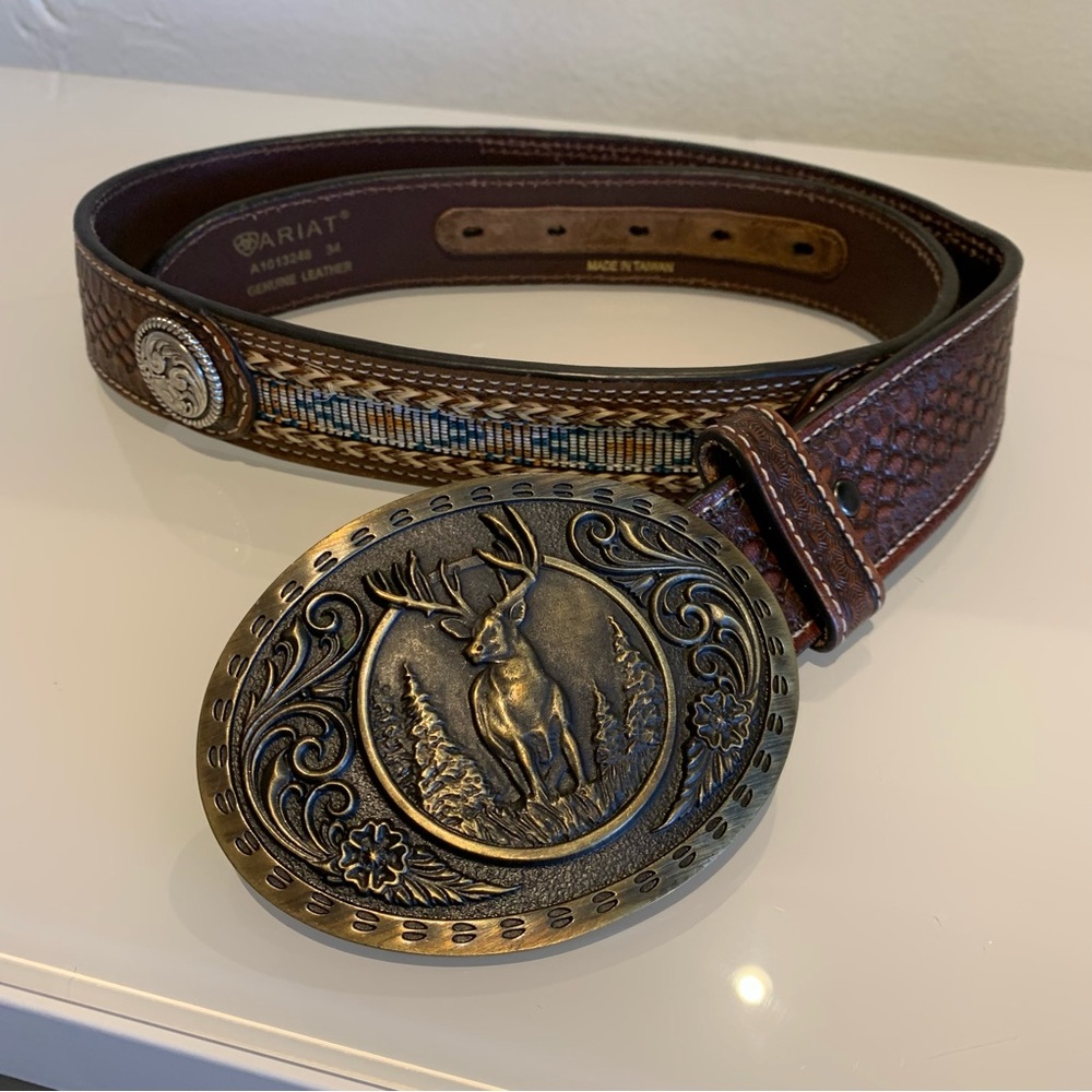 ARIAT Brown and Gold Belt Western Montana Silversmithms buckle